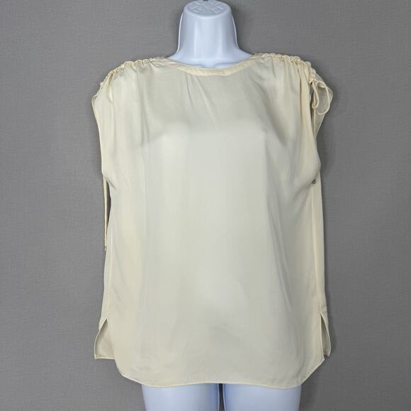 Theory Womens Top P / Small Cream 100% Silk Malkara Drawstring Modern Georgette - Picture 1 of 15